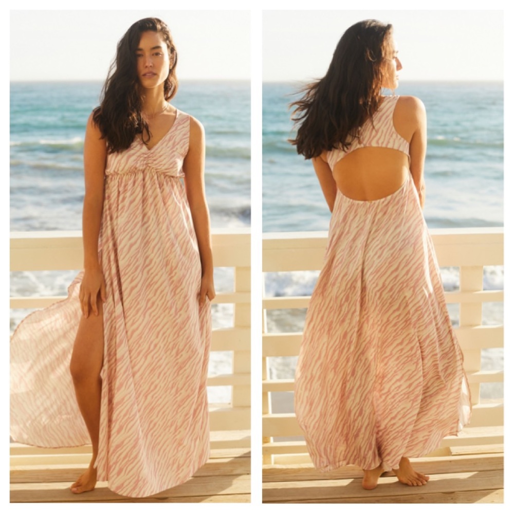 Anthro M Pink Zebra-Striped Cover-Up Maxi Dress